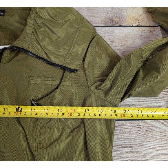 CLAUDIA EV Women's Size MEDIUM Shiny Olive Green Rain Jacket/Coat Windbreaker - Picture 8 of 16